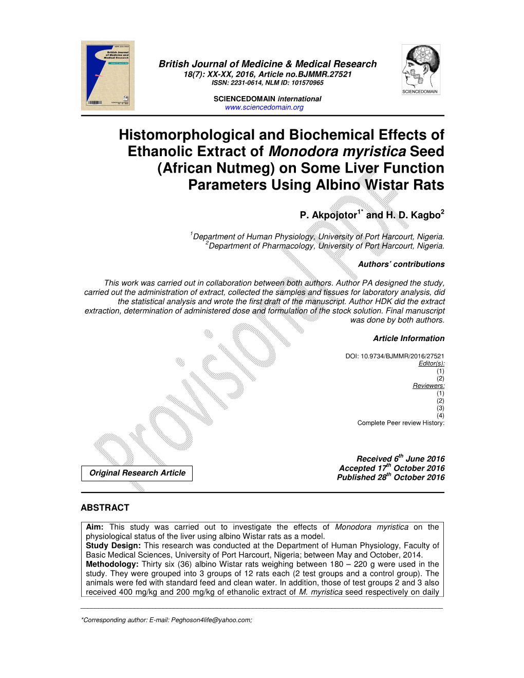 Histomorphological and Biochemical Effects of Ethanolic Extract Of