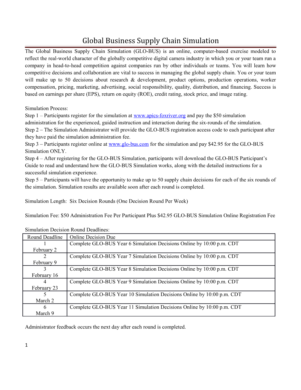 Global Business Supply Chain Simulation