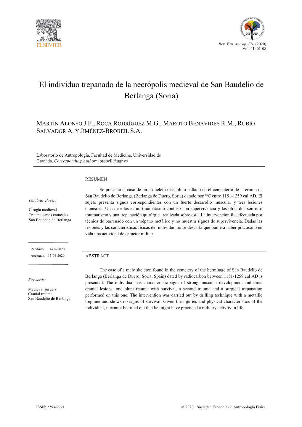 El Individuo Trepanado De La Necrópolis Medieval De San Baudelio De Berlanga (Soria)