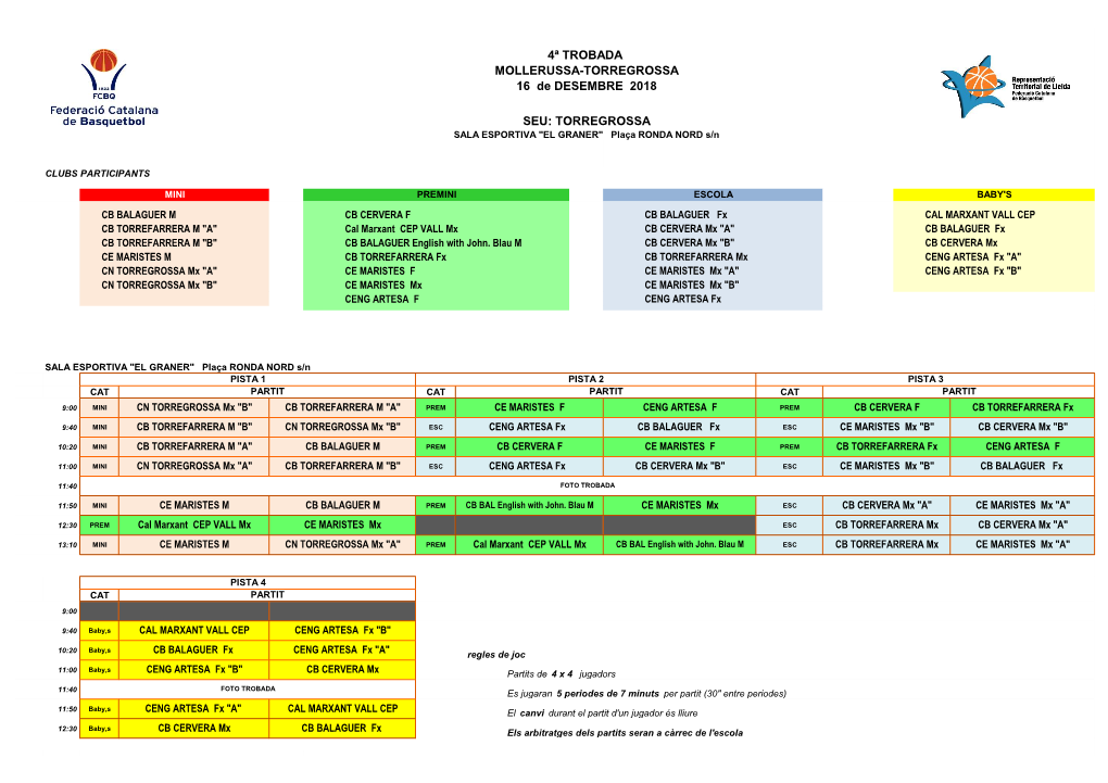 4ª TROBADA MOLLERUSSA-TORREGROSSA 16 De DESEMBRE 2018