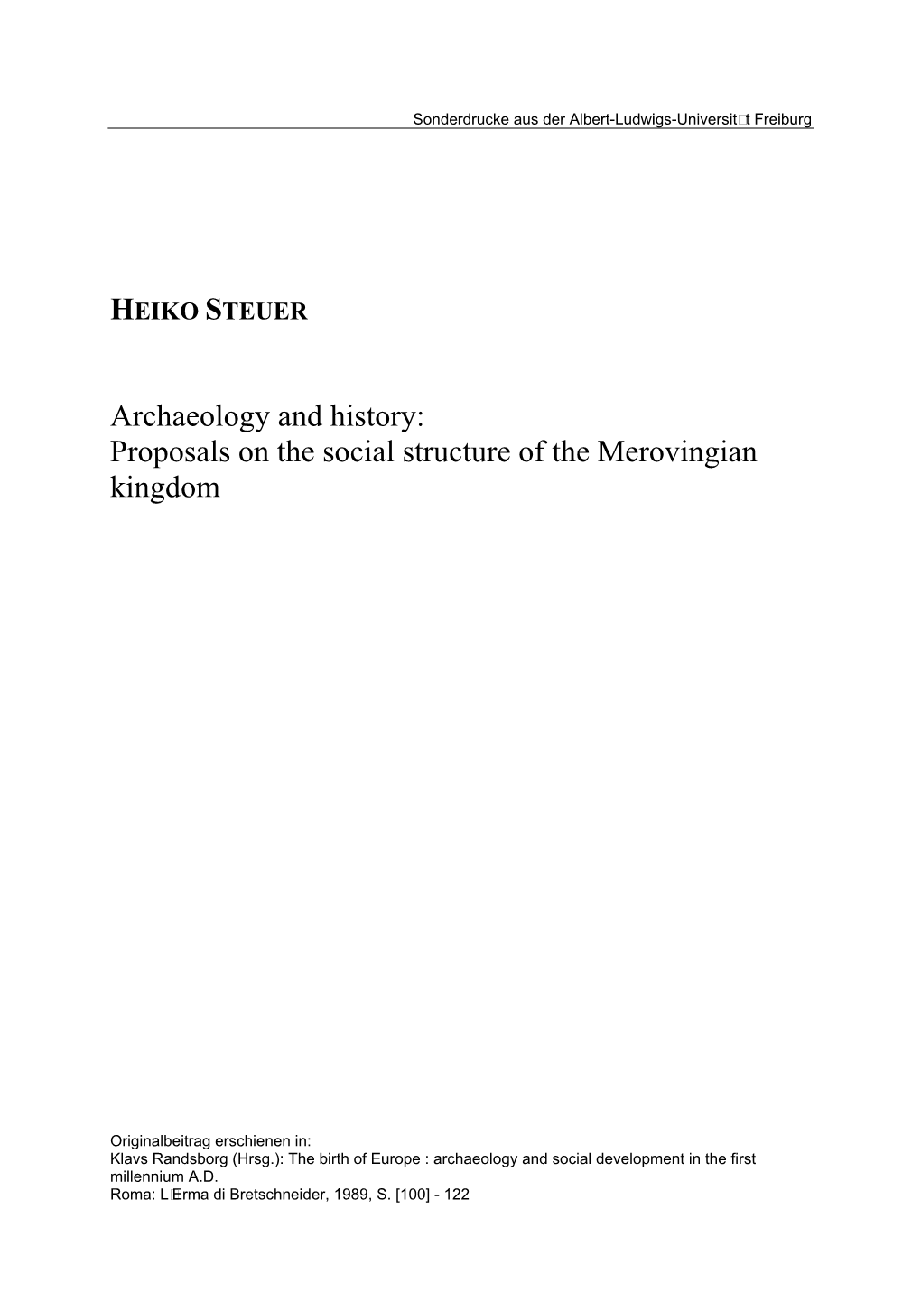 Proposals on the Social Structure of the Merovingian Kingdom