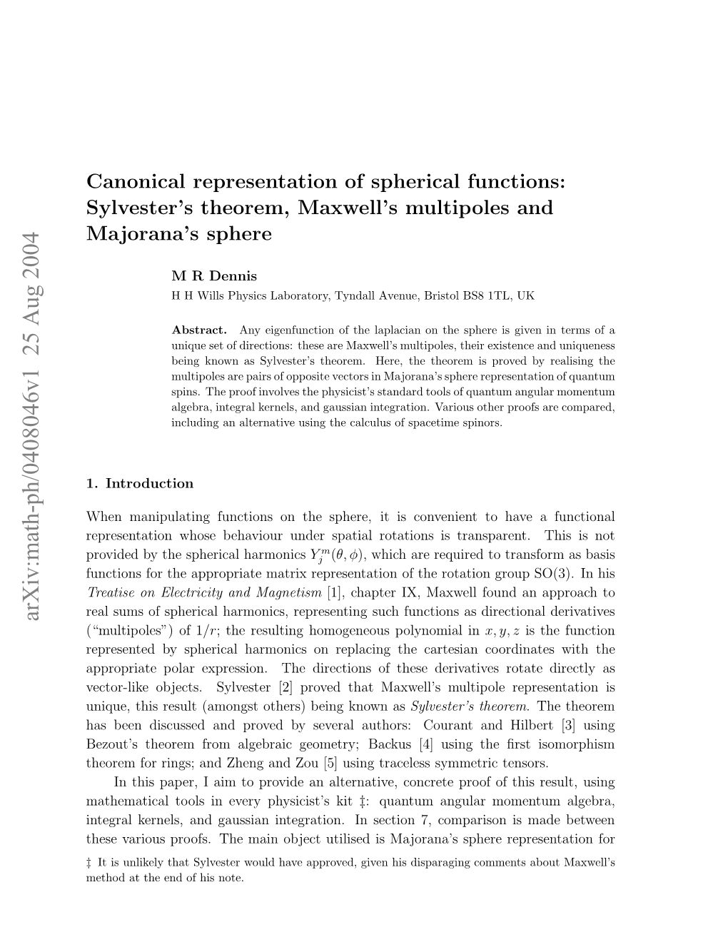 Sylvester's Theorem, Maxwell's Multipoles and Majorana's Sphere