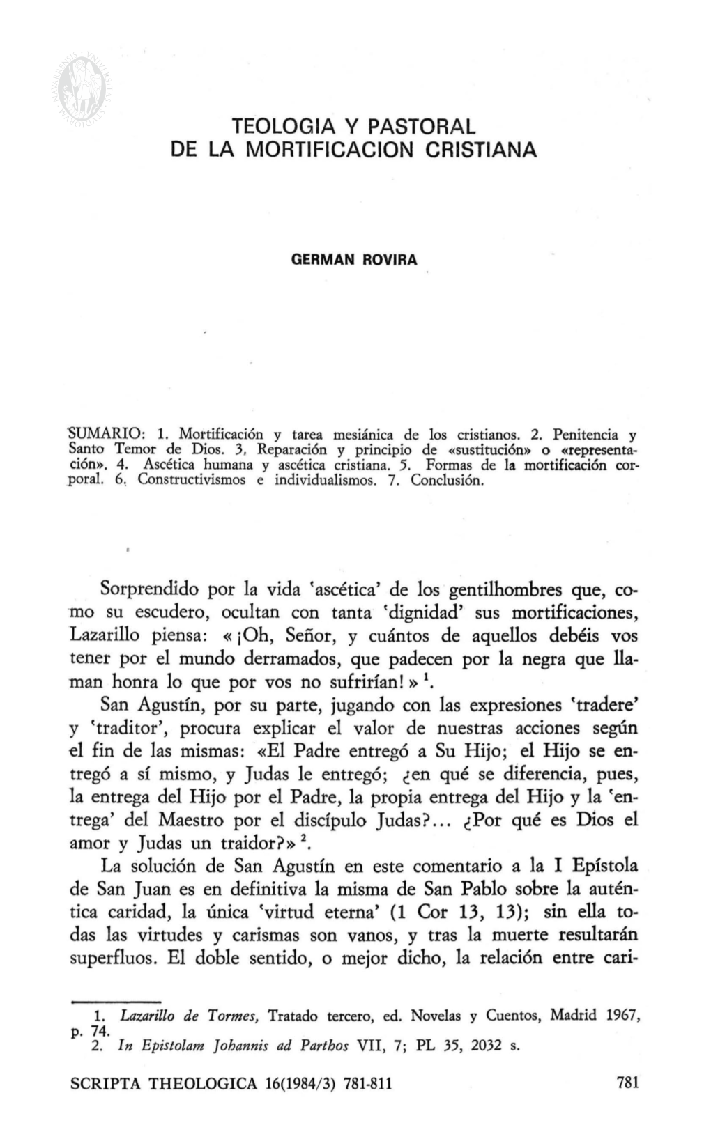 TEOLOGIA Y PASTORAL DE LA MORTIFICACION CRISTIANA