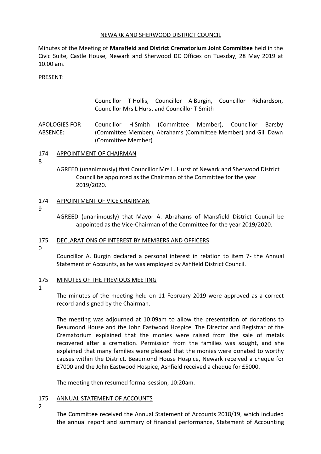 NEWARK and SHERWOOD DISTRICT COUNCIL Minutes of the Meeting of Mansfield and District Crematorium Joint Committee Held in the Ci