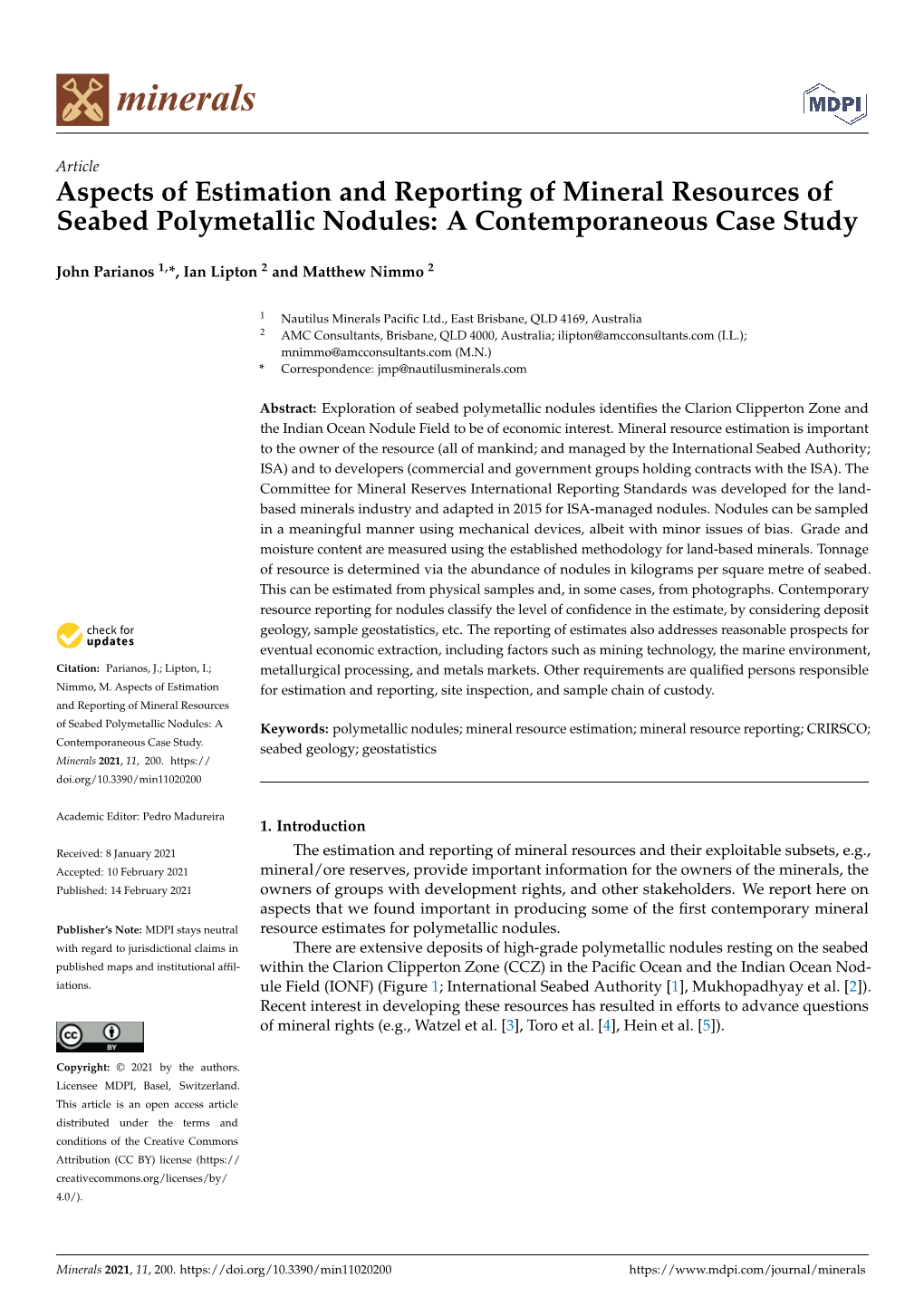 Aspects of Estimation and Reporting of Mineral Resources of Seabed Polymetallic Nodules: a Contemporaneous Case Study