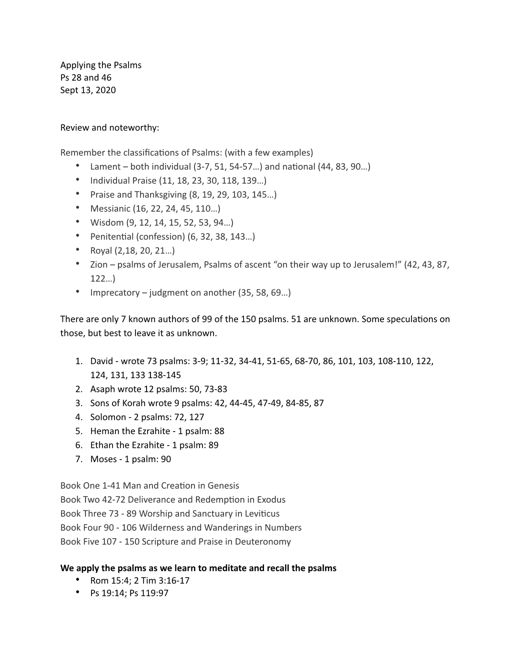 Applying the Psalms Online Notes