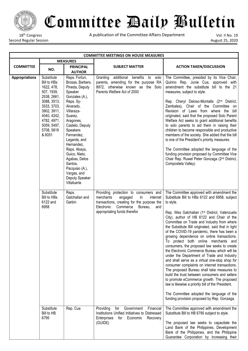 Committee Daily Bulletin