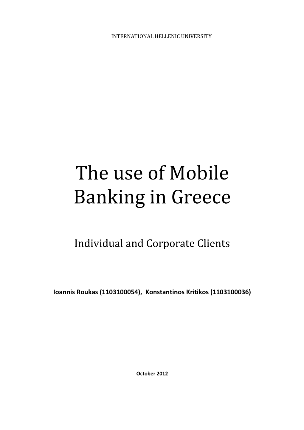 The Use of Mobile Banking in Greece