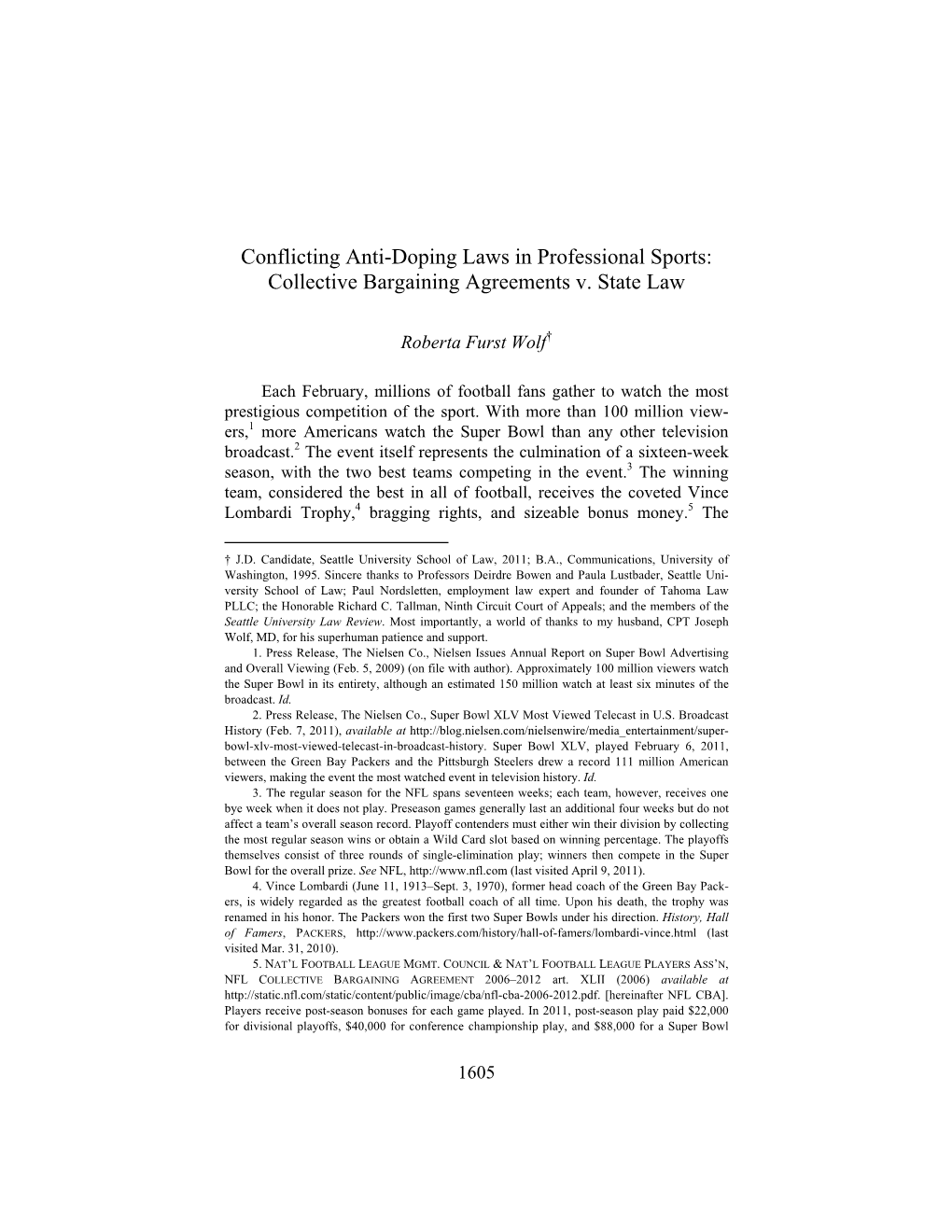 Conflicting Anti-Doping Laws in Professional Sports: Collective Bargaining Agreements V