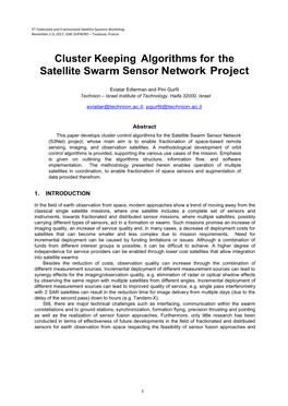 Cluster Keeping Algorithms for the Satellite Swarm Sensor Network Project