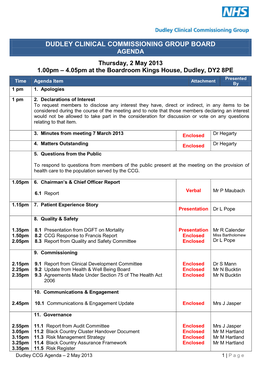 Dudley Clinical Commissioning Group Board Agenda