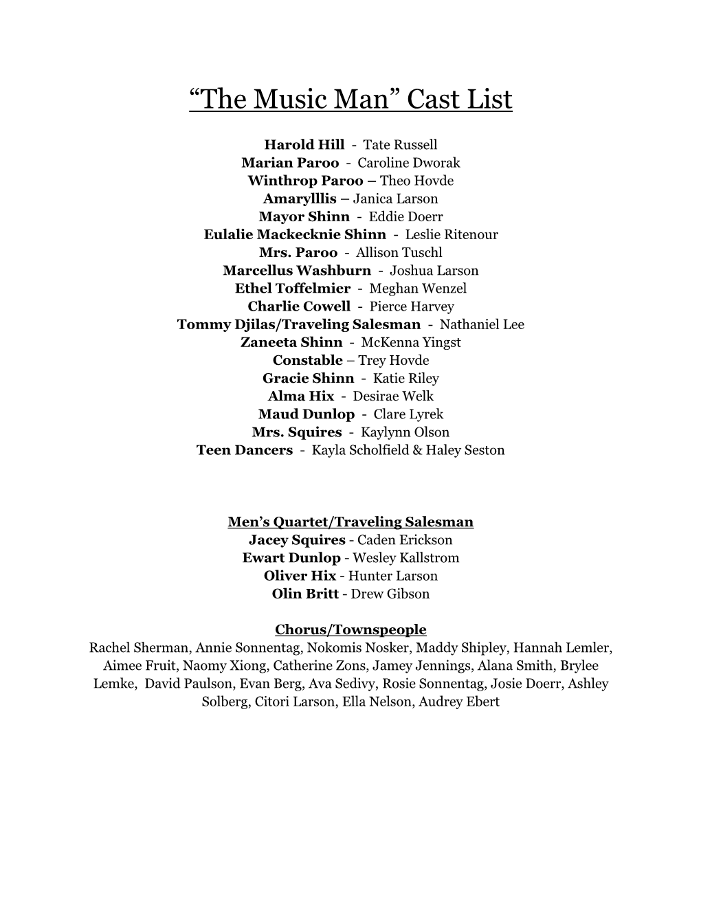 “The Music Man” Cast List DocsLib