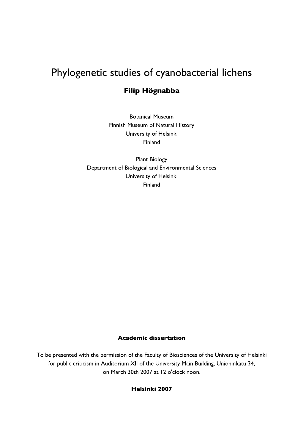 Phylogenetic Studies of Cyanobacterial Lichens