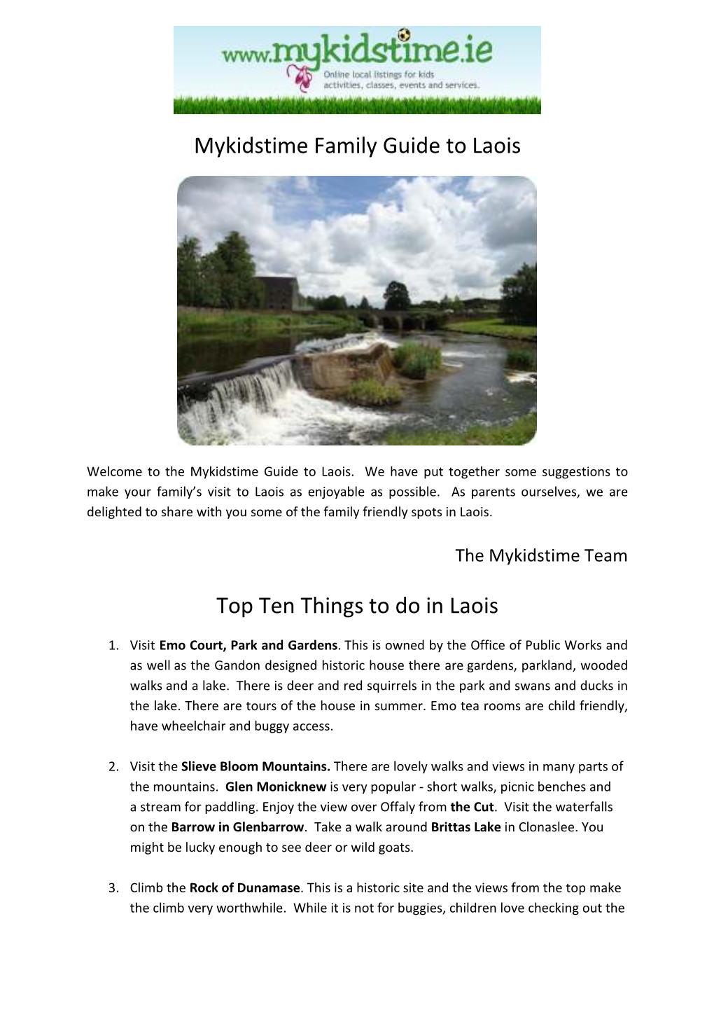 Mykidstime Family Guide to Laois Top Ten Things to Do in Laois