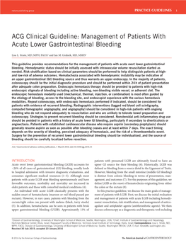 Management of Patients with Acute Lower Gastrointestinal Bleeding