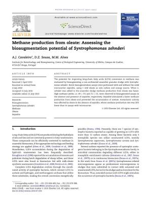 Methane Production from Oleate: Assessing the Bioaugmentation Potential of Syntrophomonas Zehnderi