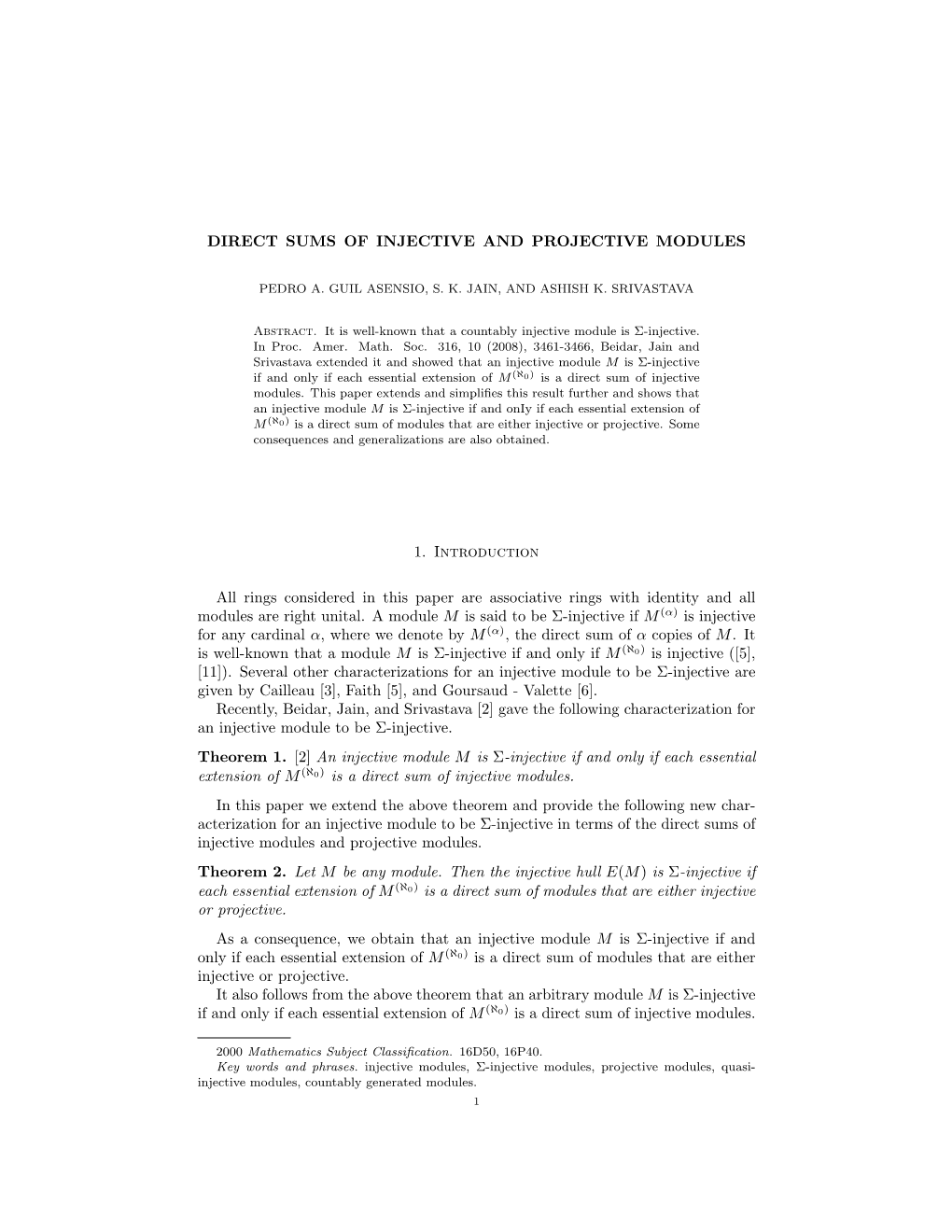 Direct Sums of Injective and Projective Modules