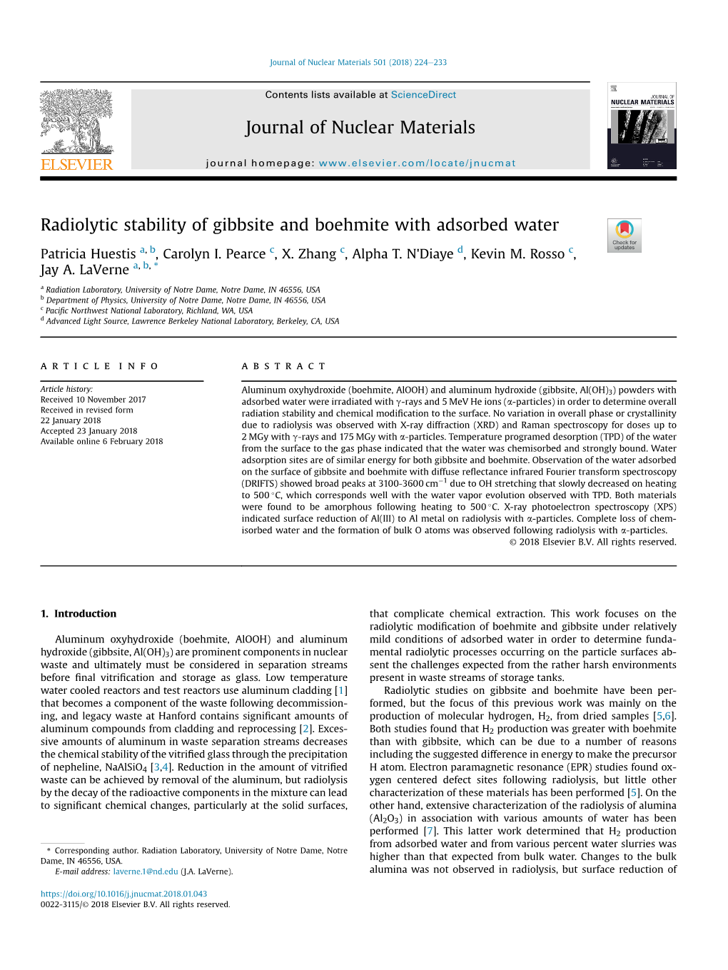 Radiolytic Stability of Gibbsite and Boehmite with Adsorbed Water