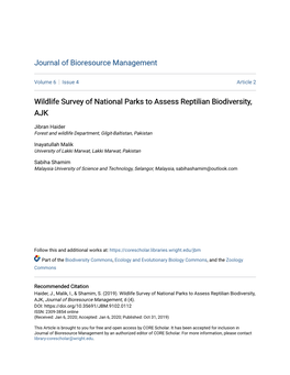 Wildlife Survey of National Parks to Assess Reptilian Biodiversity, AJK