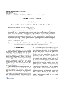 Herpetic Viral Retinitis