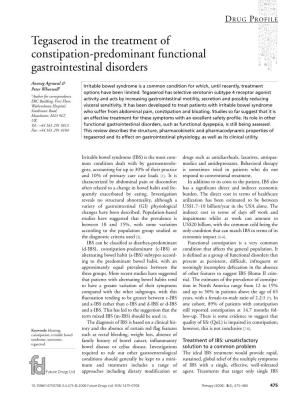 Tegaserod in the Treatment of Constipation-Predominant Functional Gastrointestinal Disorders