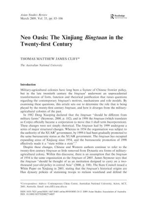 The Xinjiang Bingtuan in the Twenty-ﬁrst Century