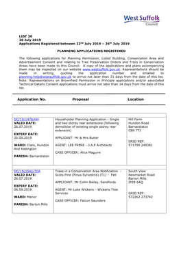 WSC Planning Applications 30/19