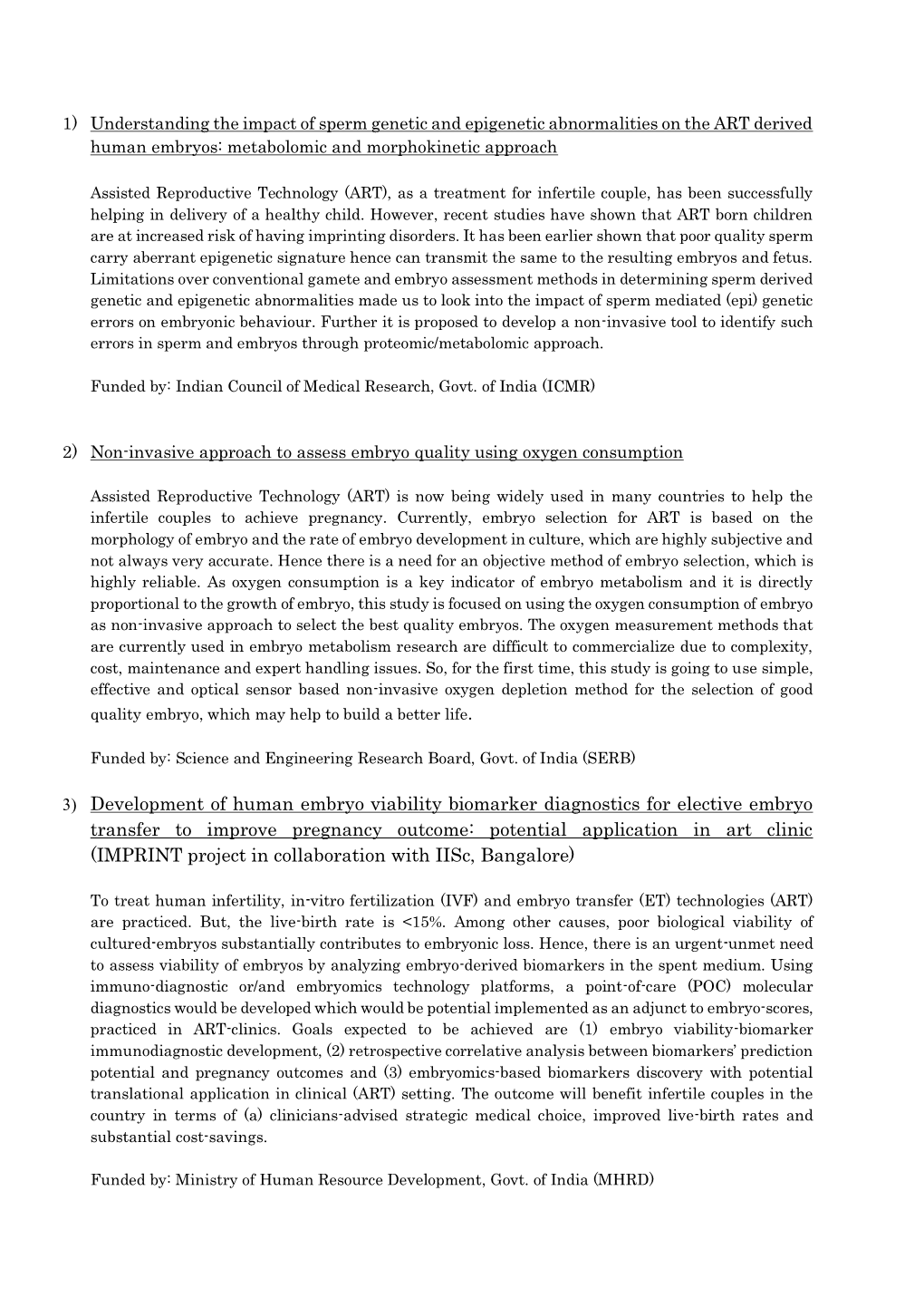 3) Development of Human Embryo Viability Biomarker Diagnostics For