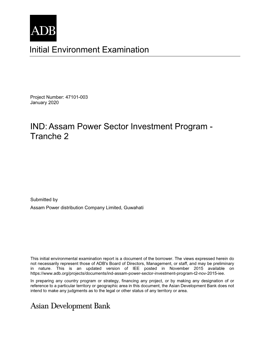 IND:Assam Power Sector Investment Program