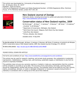 Conservation Status of New Zealand Reptiles, 2009