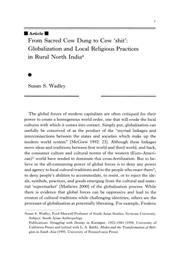 From Sacred Cow Dung to Cow 'Shit': Globalization and Local Religious Practices in Rural North India*