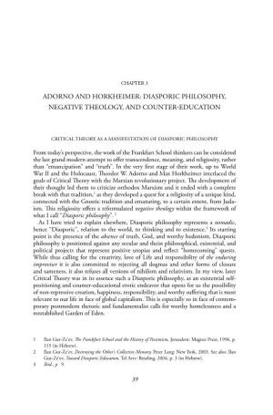 Adorno and Horkheimer: Diasporic Philosophy, Negative Theology, and Counter-Education