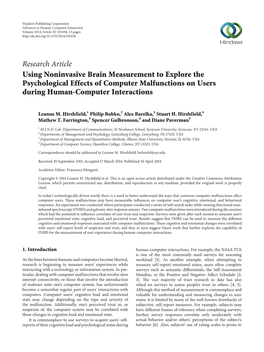Research Article Using Noninvasive Brain Measurement to Explore the Psychological Effects of Computer Malfunctions on Users During Human-Computer Interactions