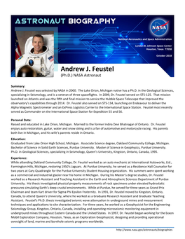 Andrew J. Feustel (Ph.D.) NASA Astronaut