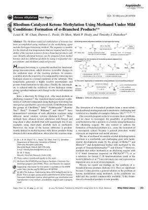 Rhodiumcatalyzed Ketone Methylation Using Methanol Under