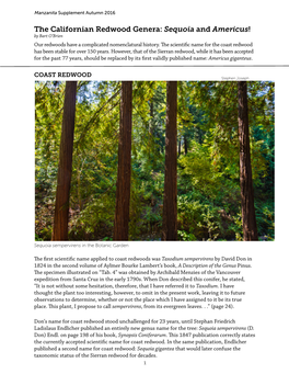 The Californian Redwood Genera: Sequoia and Americus! by Bart O’Brien Our Redwoods Have a Complicated Nomenclatural History