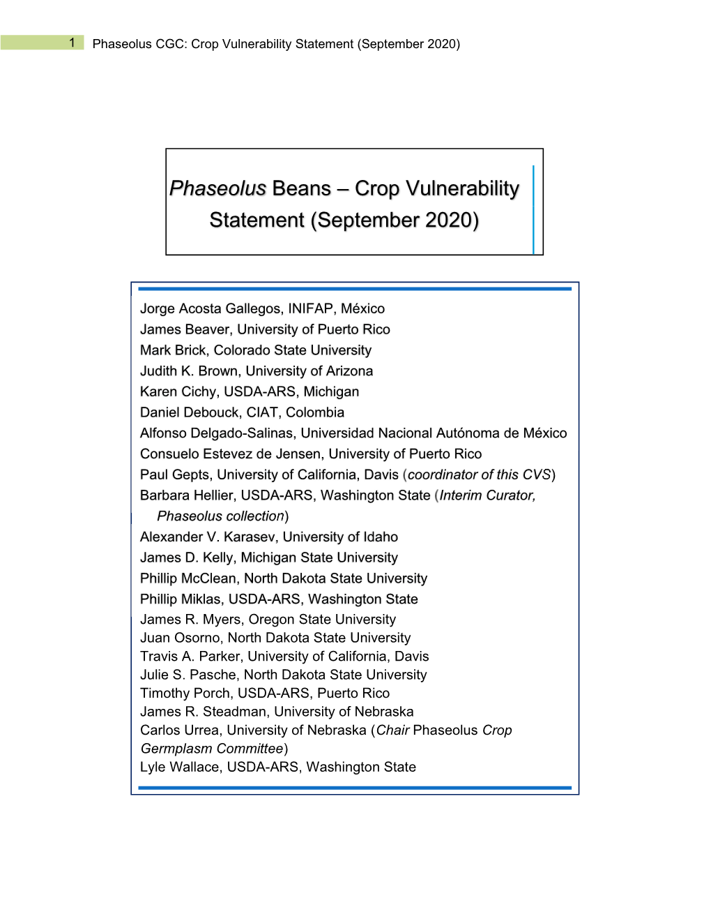 Phaseolus Crop Vulnerability Statement