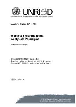 Welfare: Theoretical and Analytical Paradigms