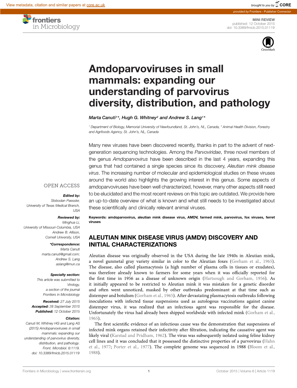 Amdoparvoviruses in Small Mammals: Expanding Our Understanding of Parvovirus Diversity, Distribution, and Pathology