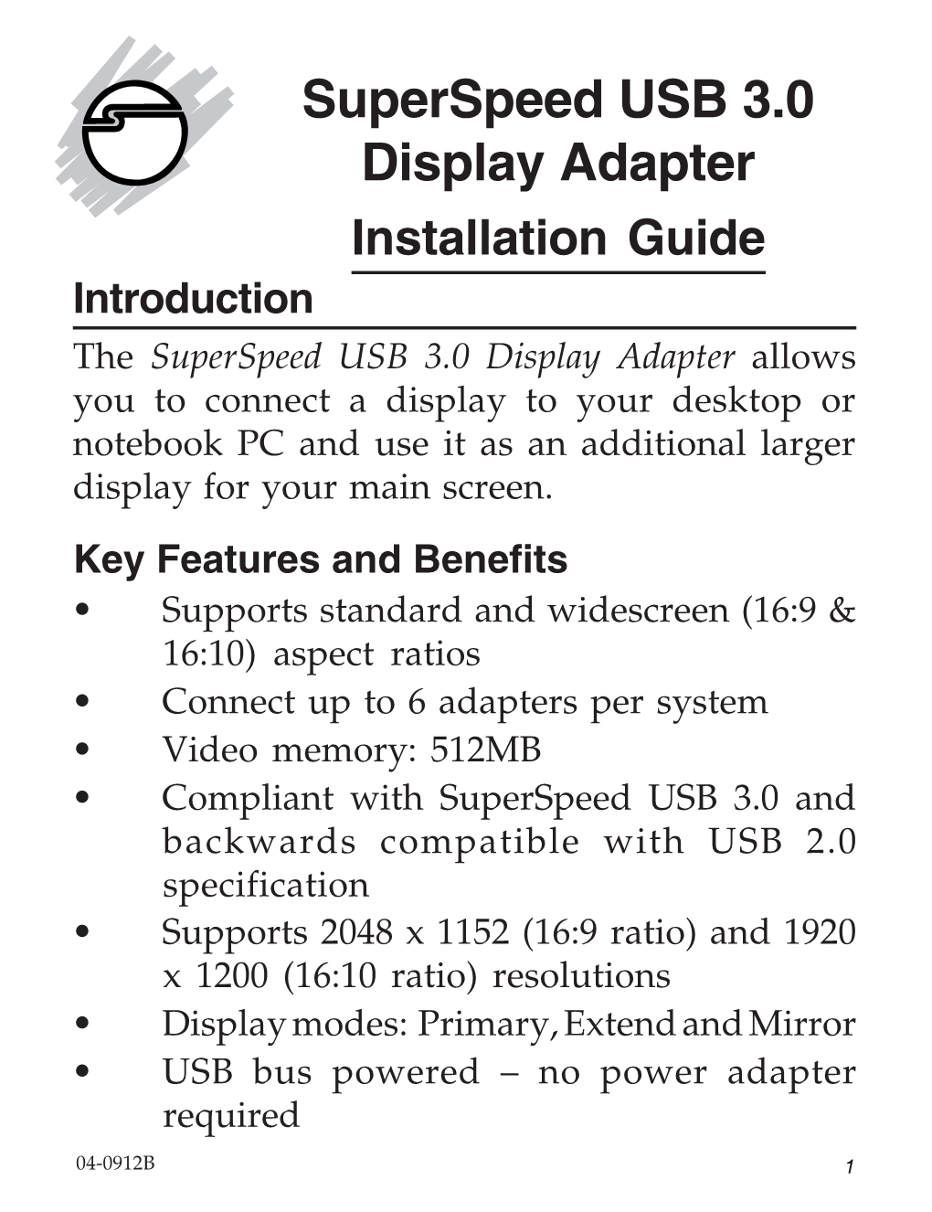 Superspeed USB 3.0 Display Adapter