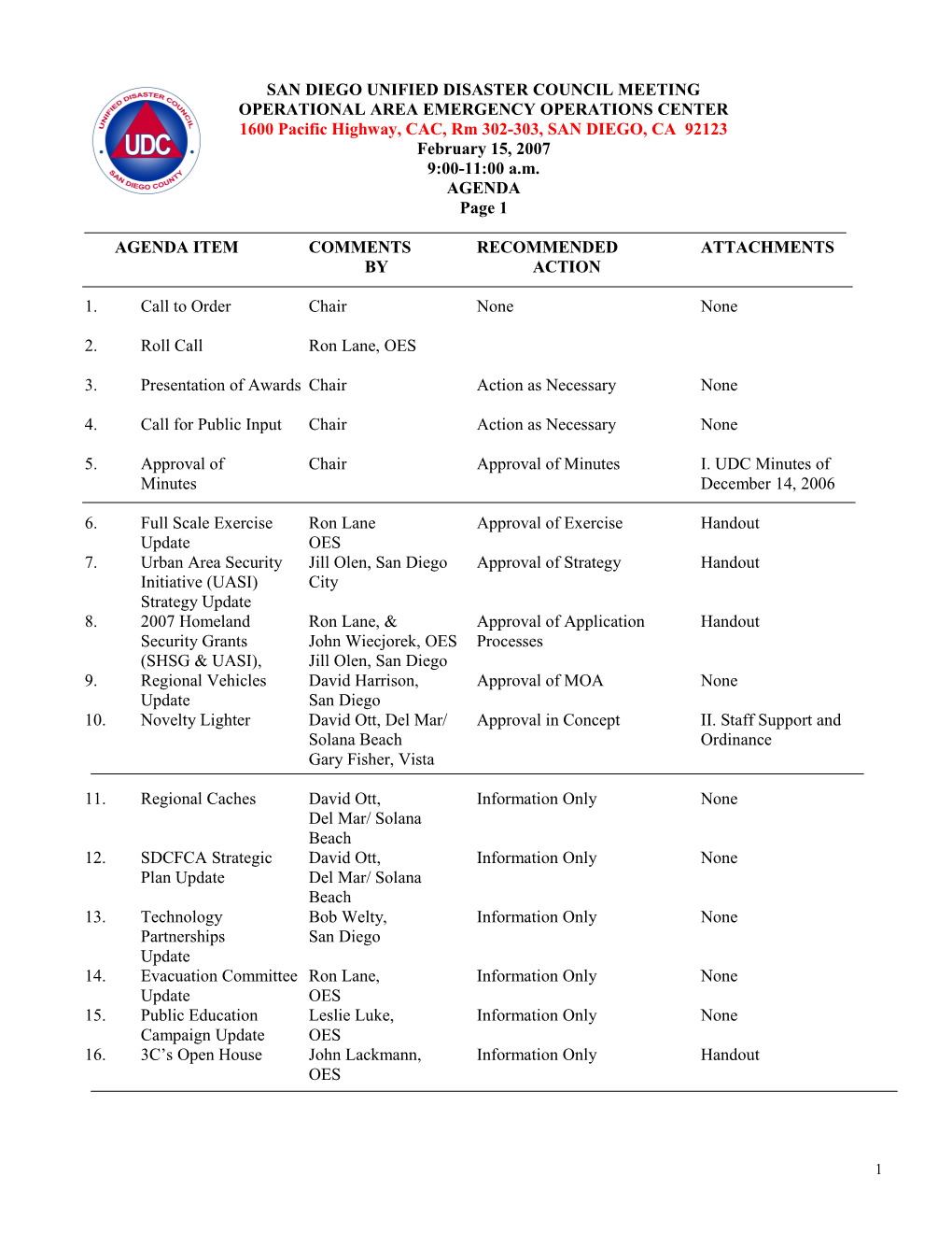 San Diego Unified Disaster Council Meeting