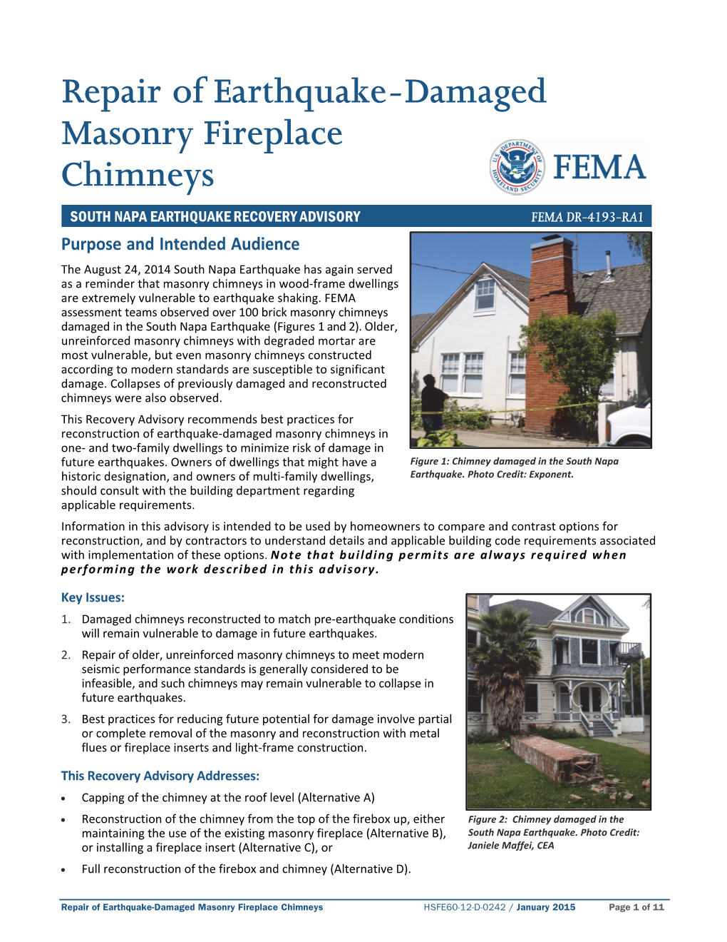 Repair of Earthquake-Damaged Masonry Fireplace Chimneys