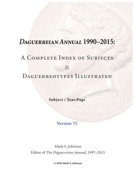 Daguerreian Annual 1990-2015: a Complete Index of Subjects