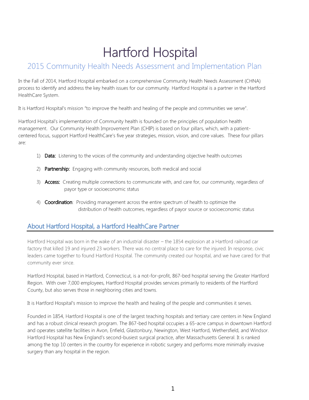 Hartford Hospital 2015 Community Health Needs Assessment and Implementation Plan