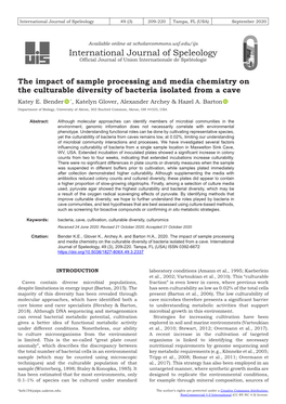 The Impact of Sample Processing and Media Chemistry on the Culturable Diversity of Bacteria Isolated from a Cave Katey E