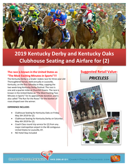 2019 Kentucky Derby and Kentucky Oaks Clubhouse Seating And