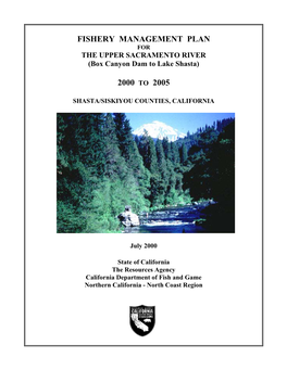 Fishery Management Plan for the Upper Sacramento River 2000