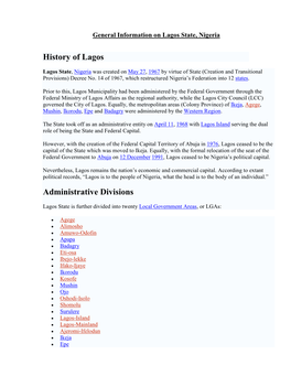 History of Lagos Administrative Divisions