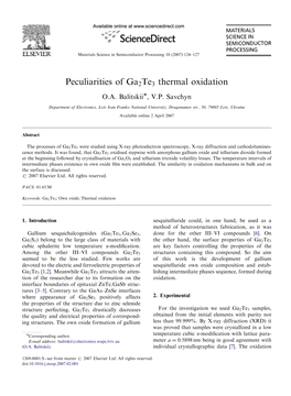 Peculiarities of Ga2te3 Thermal Oxidation O.A