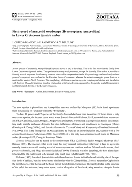 Zootaxa, First Record of Anaxyelid Woodwasps (Hymenoptera: Anaxyelidae)